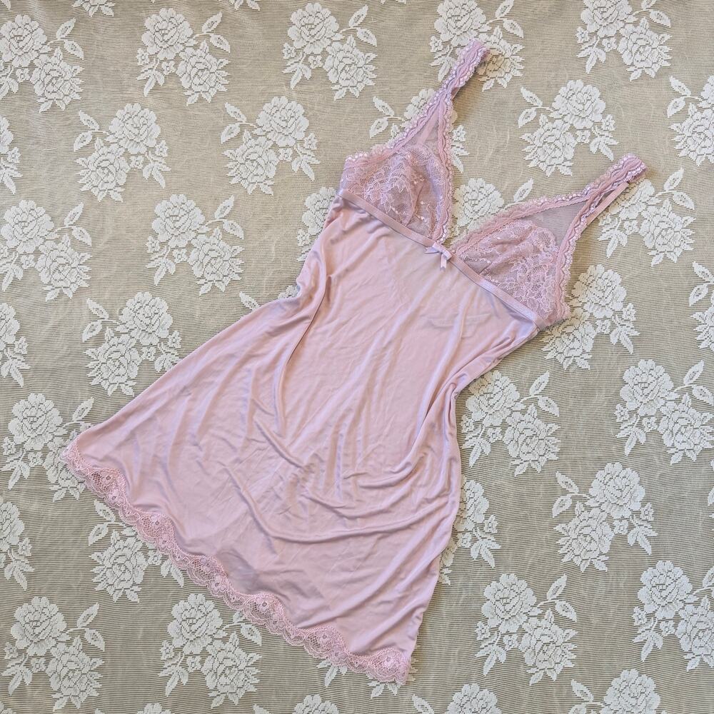Victoria’s Secret Pink Satin Lace Slip Dress Size XS